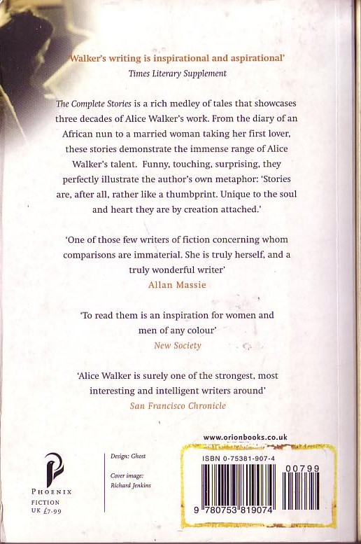 Alice Walker  THE COMPLETE STORIES magnified rear book cover image