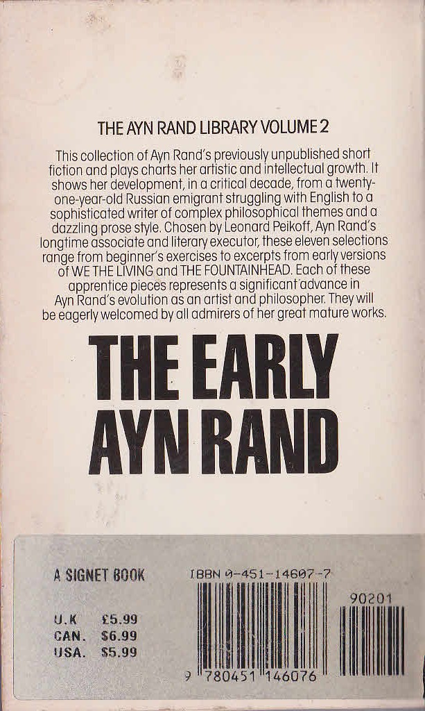 Ayn Rand  THE EARLY AYN RAND (Volume 2) magnified rear book cover image
