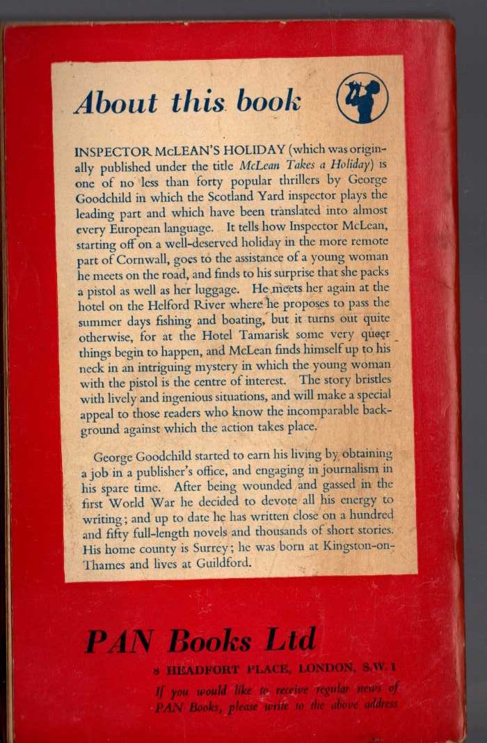 George Goodchild  INSPECTOR McLEAN'S HOLIDAY magnified rear book cover image