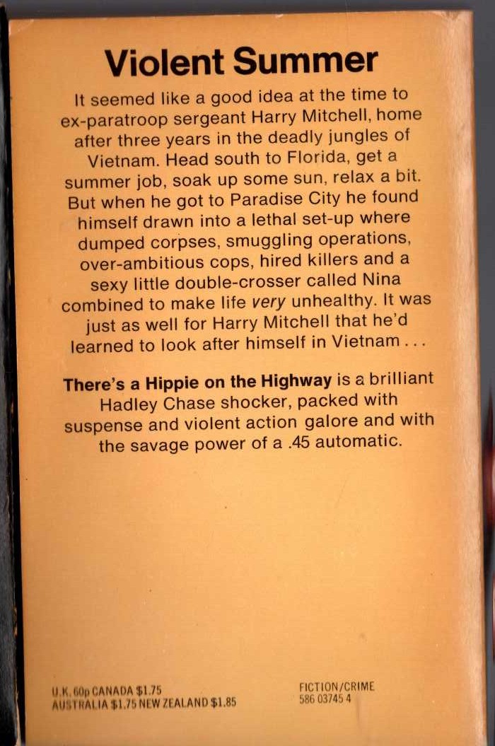 James Hadley Chase  THERE'S A HIPPY ON THE HIGHWAY magnified rear book cover image