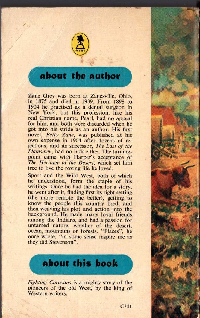 Zane Grey  FIGHTING CARAVANS magnified rear book cover image
