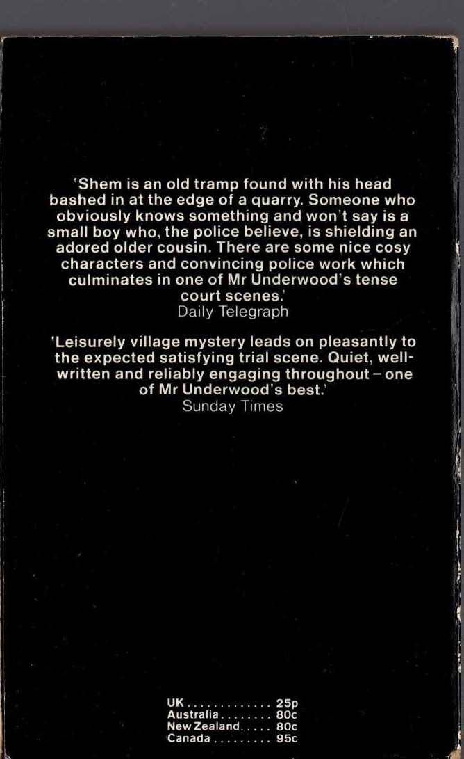 Michael Underwood  SHEM'S DEMISE magnified rear book cover image