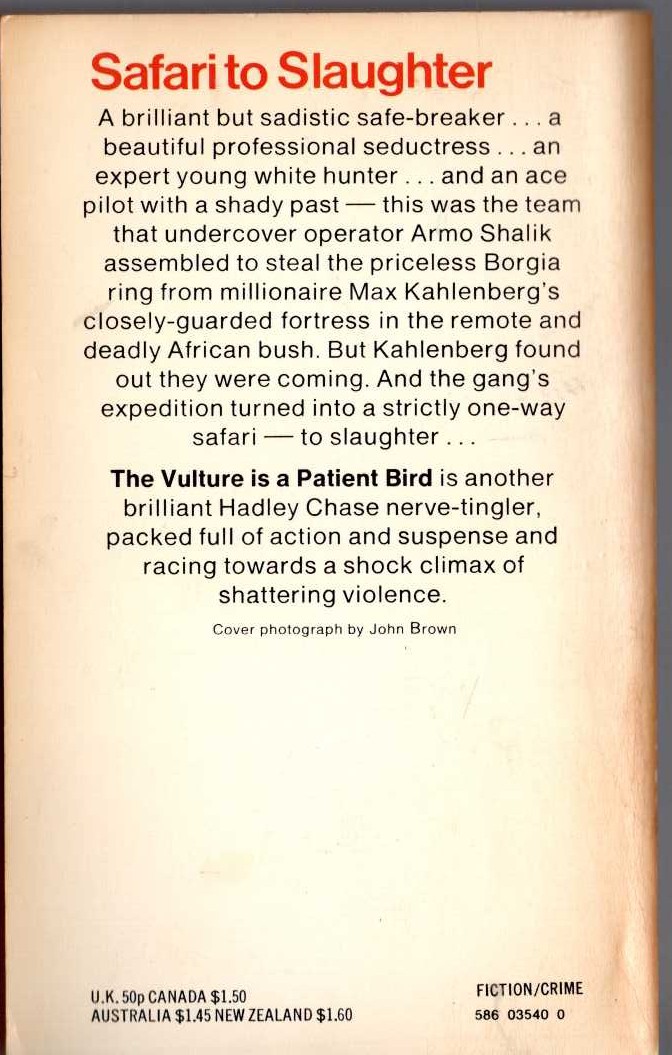 James Hadley Chase  THE VULTURE IS A PATIENT BIRD magnified rear book cover image