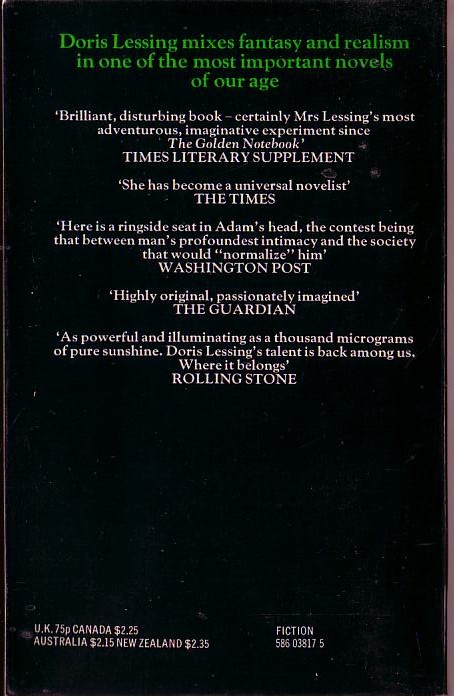 Doris Lessing  BRIEFING FOR A DESCENT INTO HELL magnified rear book cover image