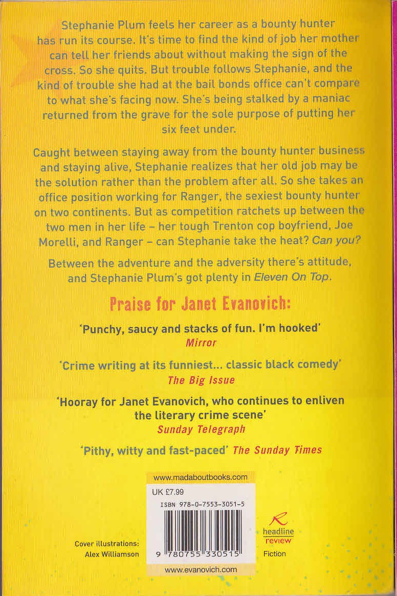 Janet Evanovich  ELEVEN ON TOP magnified rear book cover image