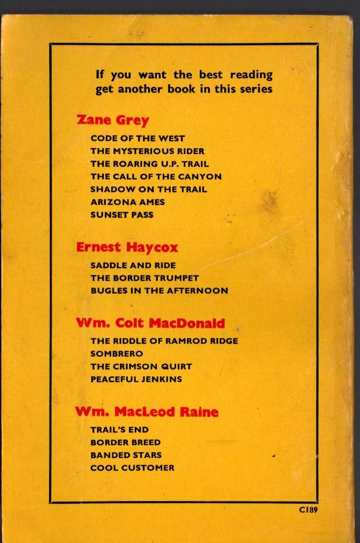 Zane Grey  WILD HORSE MESA magnified rear book cover image