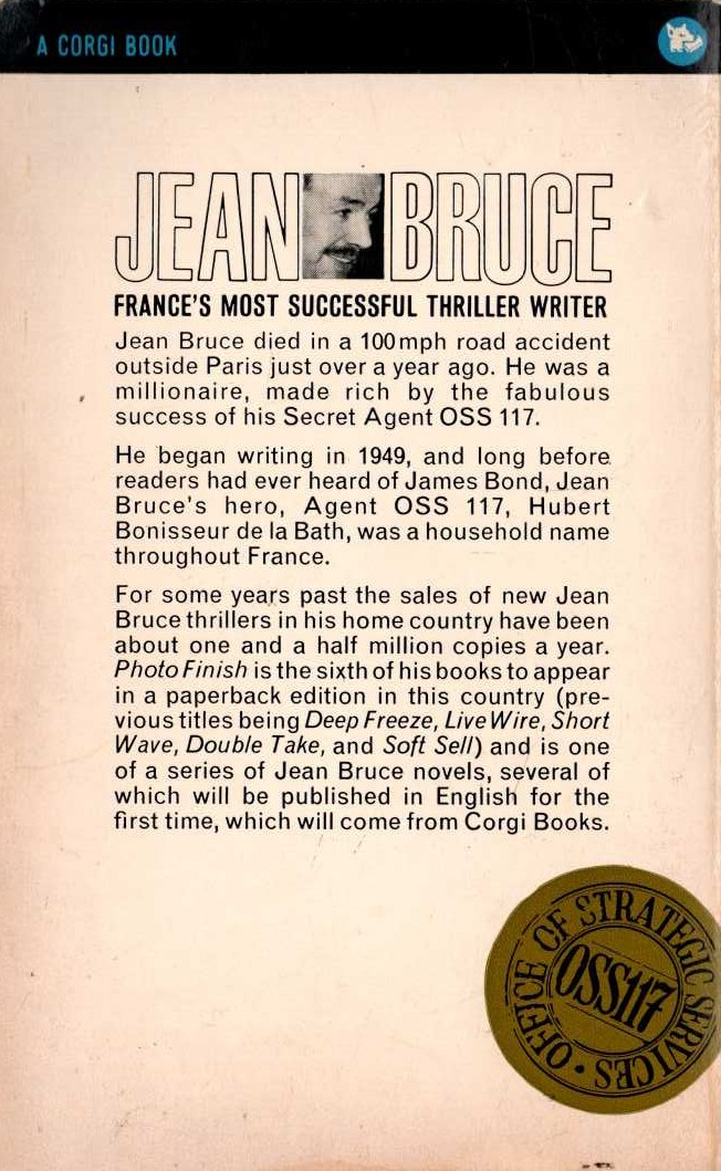 Jean Bruce  PHOTO FINISH magnified rear book cover image