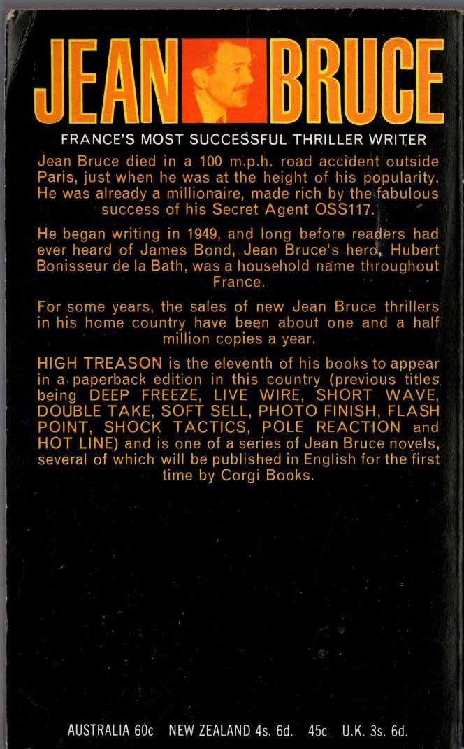 Jean Bruce  HIGH TREASON magnified rear book cover image