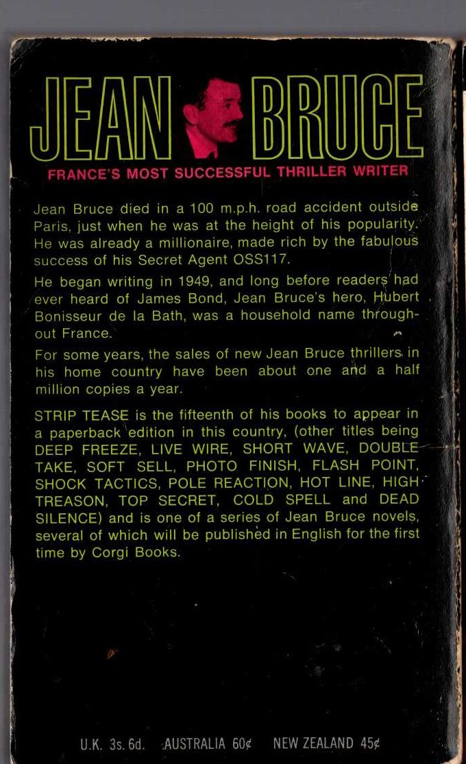 Jean Bruce  STRIP TEASE magnified rear book cover image