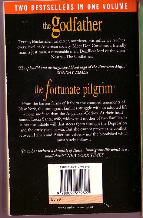 Mario Puzo  THE GODFATHER and THE FORTUNATE PILGRIM (Double Volume) magnified rear book cover image