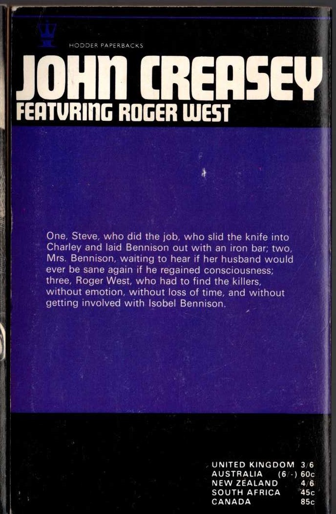 John Creasey  LOOK THREE WAYS AT MURDER magnified rear book cover image
