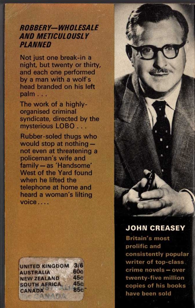 John Creasey  INSPECTOR WEST CRIES WOLF magnified rear book cover image
