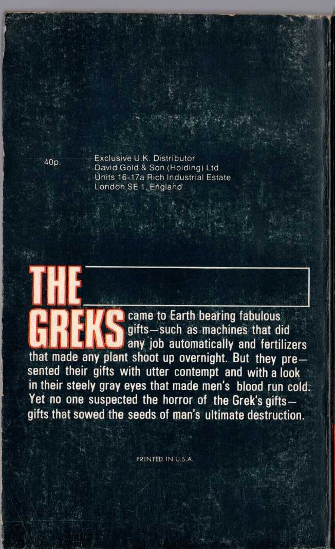 Murray Leinster  THE GREKS BRING GIFTS magnified rear book cover image