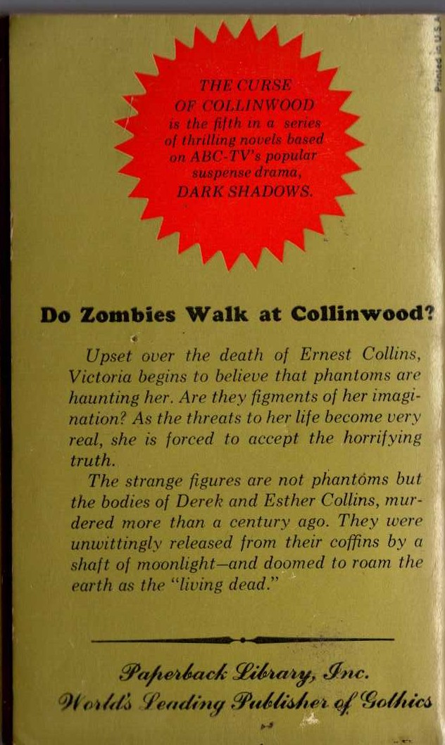Marilyn Ross  THE CURSE OF COLLINWOOD magnified rear book cover image