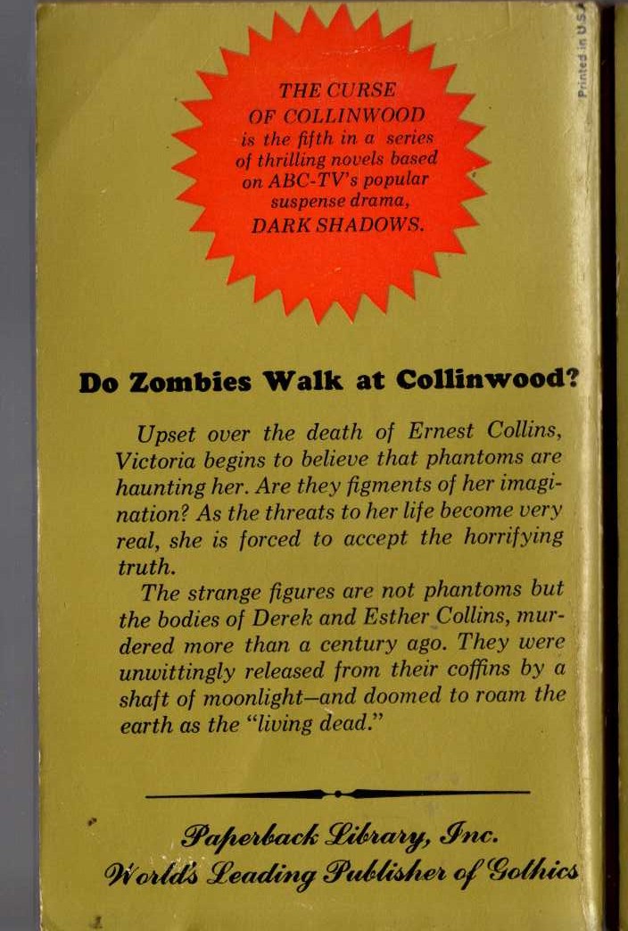 Marilyn Ross  THE CURSE OF COLLINWOOD magnified rear book cover image