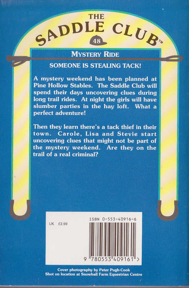 Bonnie Bryant  THE SADDLE CLUB 48: Mystery Ride magnified rear book cover image