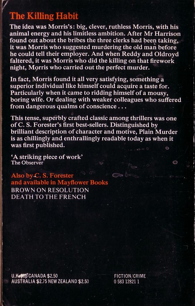 C.S. Forester  PLAIN MURDER magnified rear book cover image