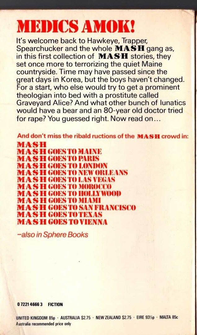 Richard Hooker  MASH MANIA magnified rear book cover image
