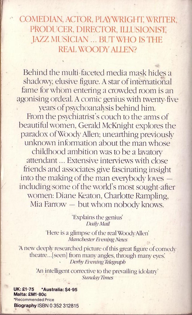Gerald McKnight  WOODY ALLEN: JOKING APART magnified rear book cover image
