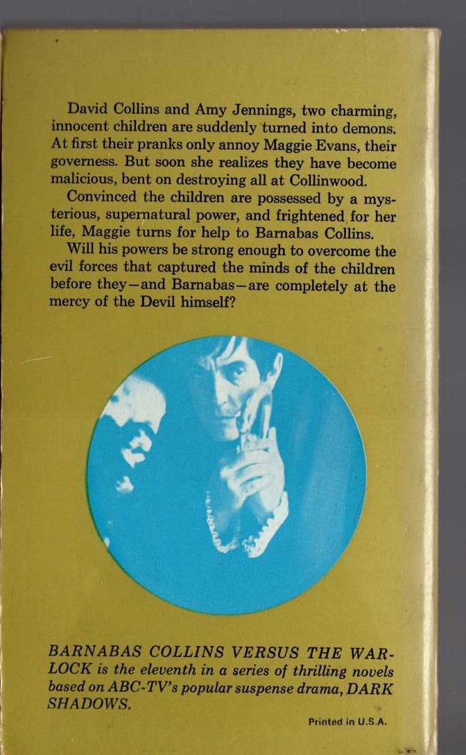 Marilyn Ross  BARNABAS COLLINS VERSUS WARLOCK magnified rear book cover image
