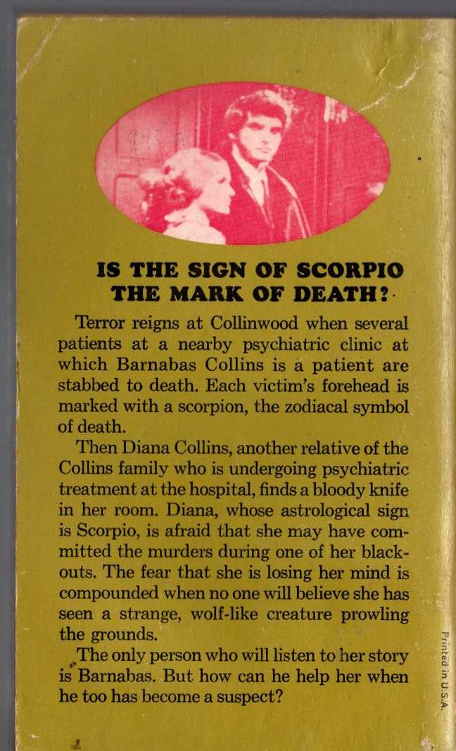 Marilyn Ross  BARNABAS, QUENTIN, AND THE SCORPIO CURSE magnified rear book cover image