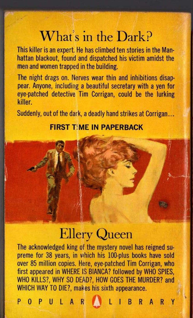 Ellery Queen  WHAT'S IN THE DARK magnified rear book cover image