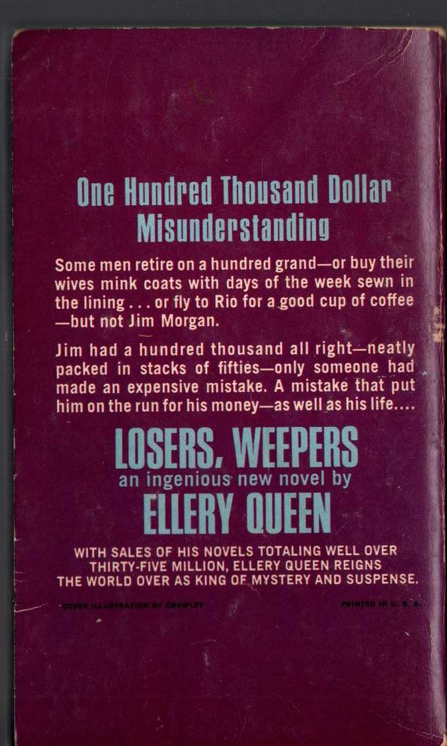 Ellery Queen  LOSERS, WEEPERS magnified rear book cover image
