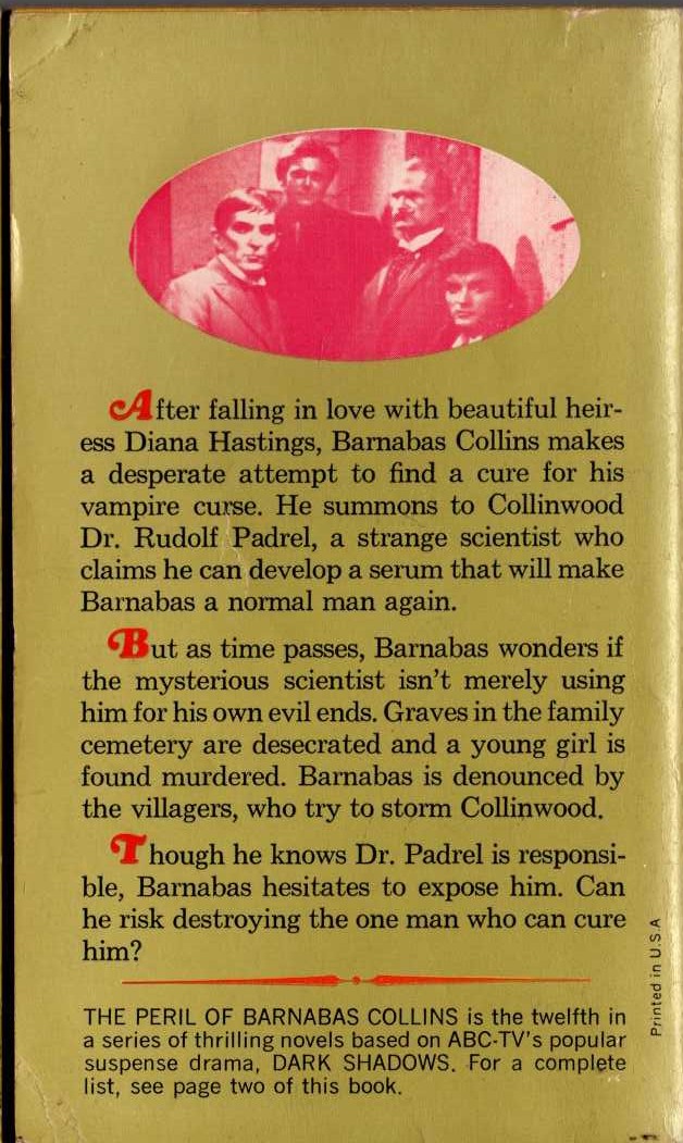 Marilyn Ross  THE PERIL OF BARNABAS COLLINS magnified rear book cover image