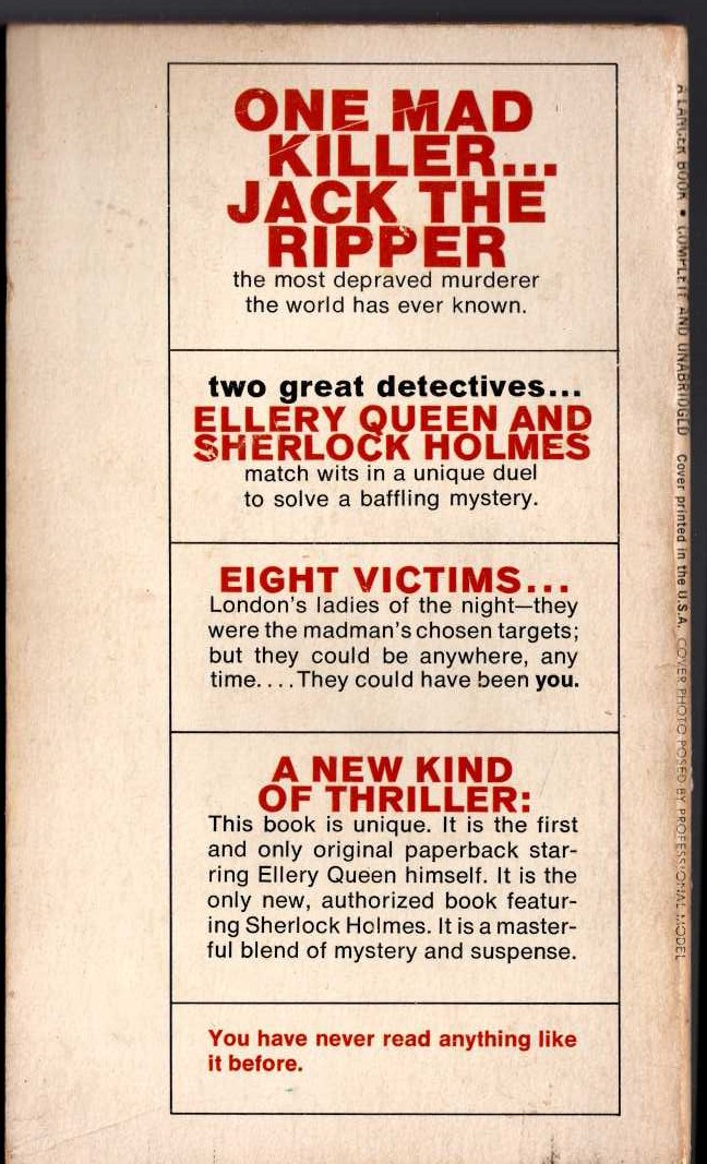 Ellery Queen  A STUDY IN TERROR magnified rear book cover image