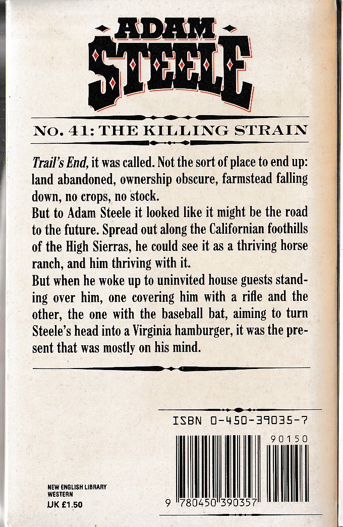 George G. Gilman  ADAM STEELE 41: THE KILLING STRAIN magnified rear book cover image