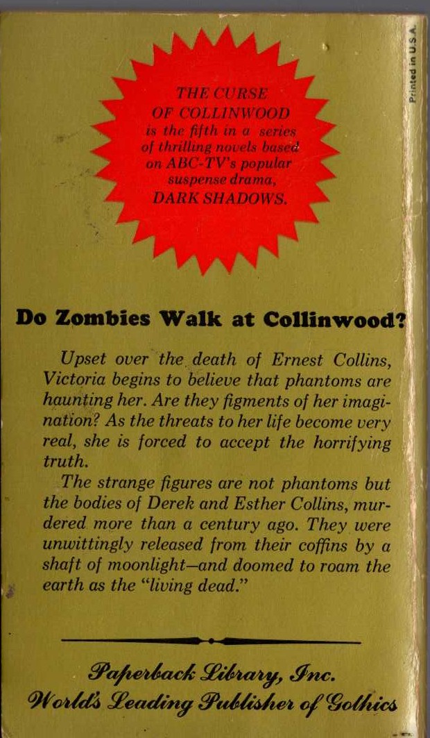 Marilyn Ross  THE CURSE OF COLLINWOOD magnified rear book cover image