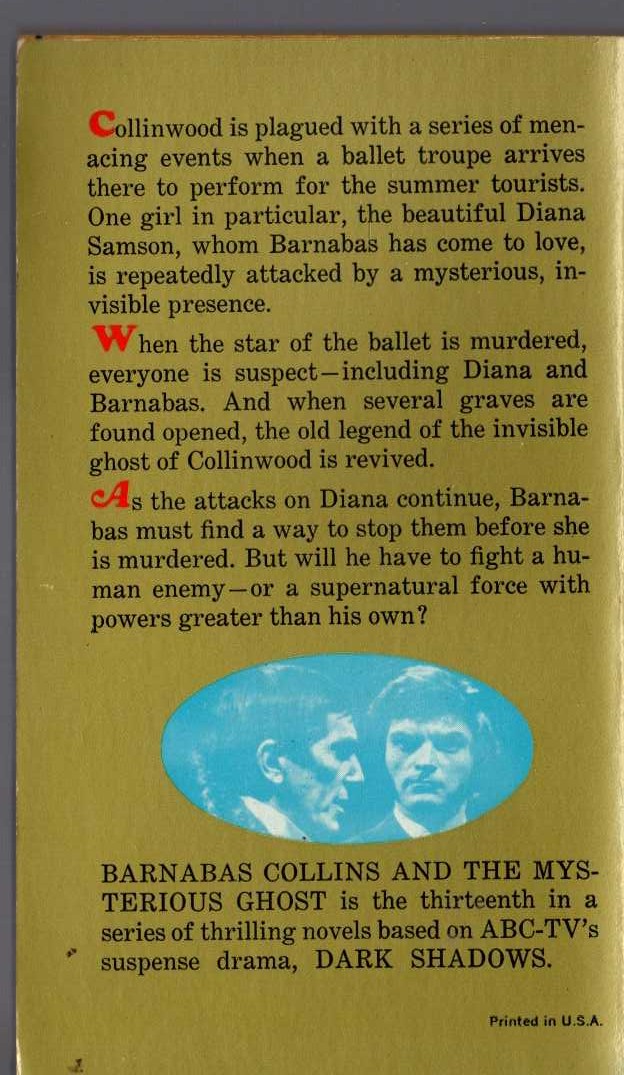 Marilyn Ross  THE SECRET OF BARNABAS COLLINS magnified rear book cover image