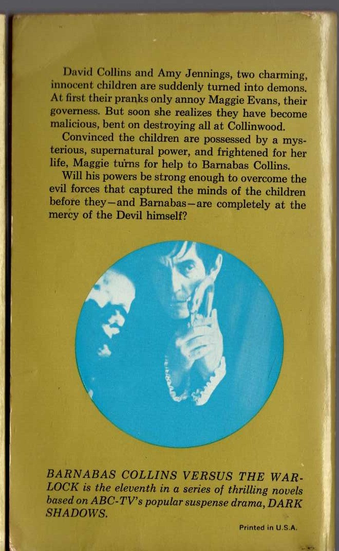 Marilyn Ross  BARNABAS COLLINS VERSUS WARLOCK magnified rear book cover image