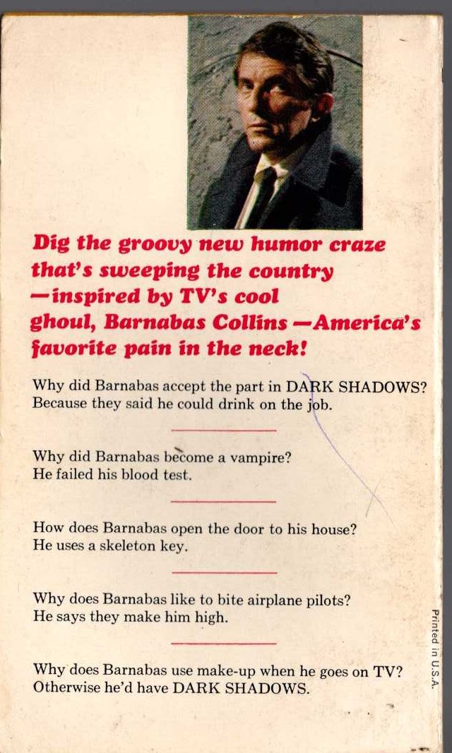 Marilyn Ross  BARNABAS COLLINS IN A FUNNY VEIN (Joke book) magnified rear book cover image