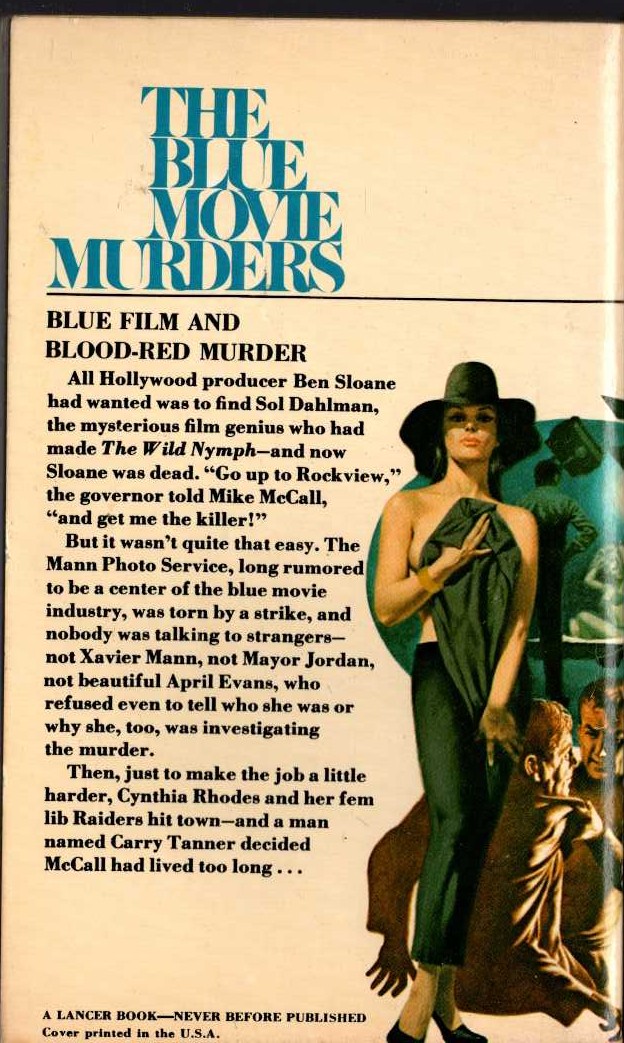 Ellery Queen  THE BLUE MOVIE MURDERS magnified rear book cover image