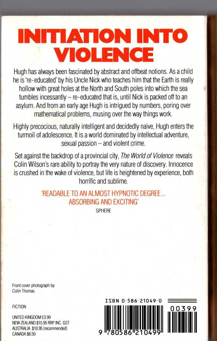 Colin Wilson  THE WORLD OF VIOLENCE magnified rear book cover image