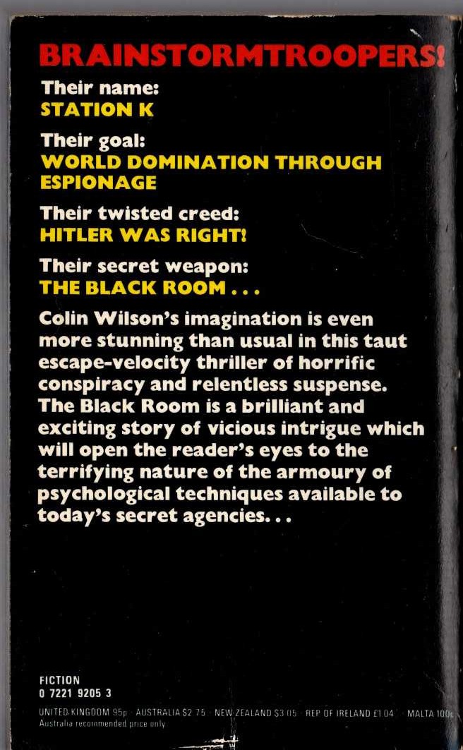 Colin Wilson  THE BLACK ROOM magnified rear book cover image