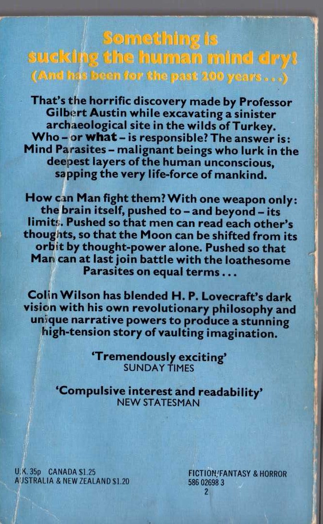 Colin Wilson  THE MIND PARASITES magnified rear book cover image