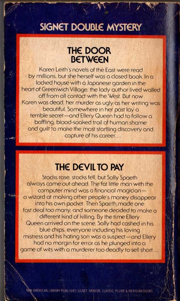 Ellery Queen  THE DOOR BETWEEN and THE DEVIL TO PAY magnified rear book cover image