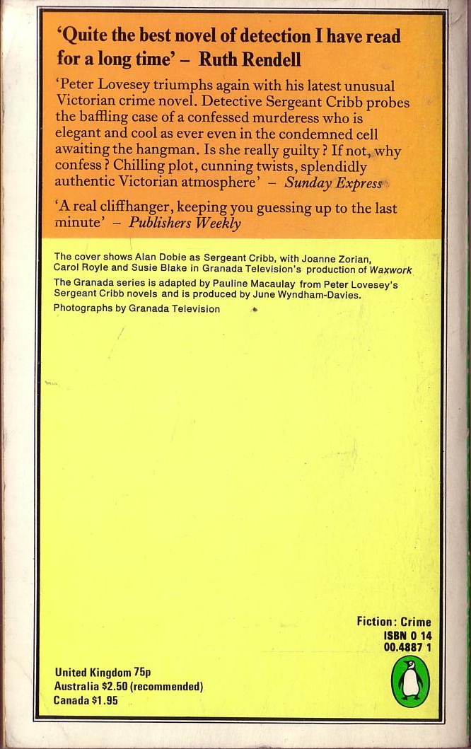 Peter Lovesey  WAXWORK (Granada TV) magnified rear book cover image