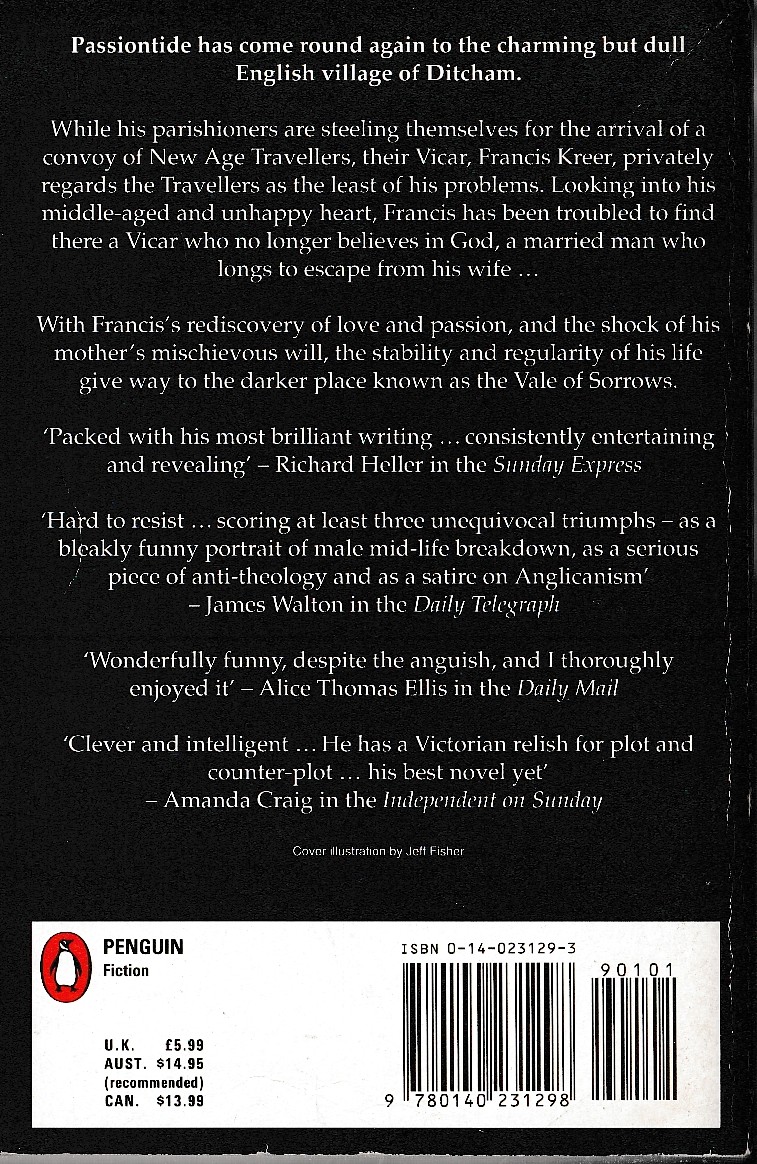 A.N. Wilson  THE VICAR OF SORROWS magnified rear book cover image