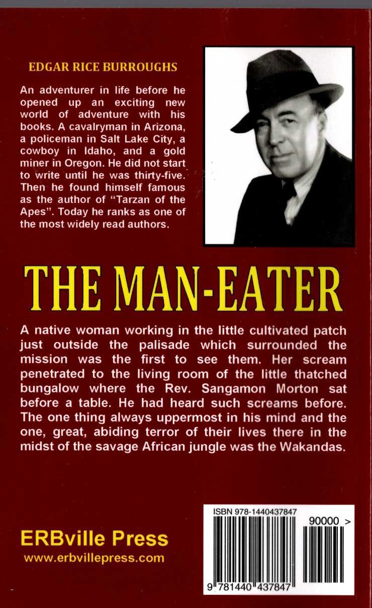 Edgar Rice Burroughs  THE MAN-EATER magnified rear book cover image