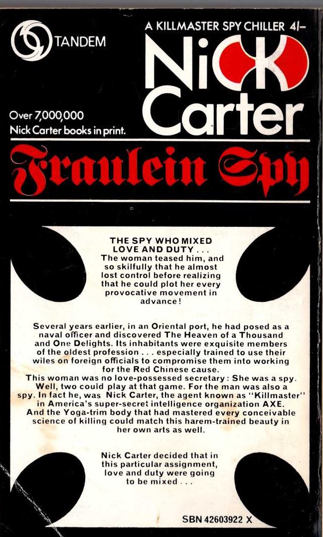 Nick Carter  FRAULEIN SPY magnified rear book cover image