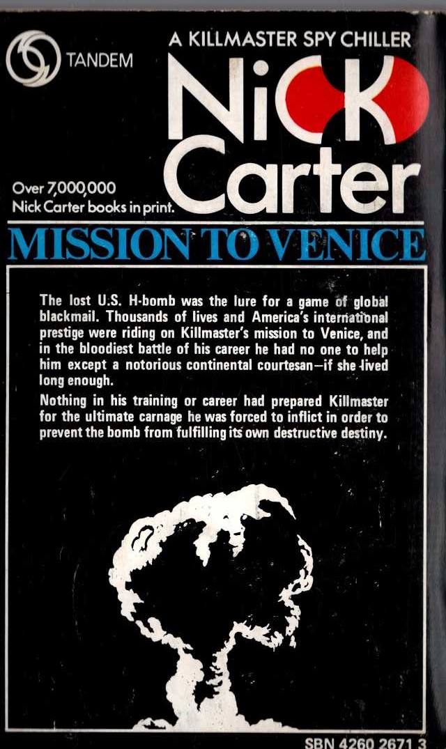 Nick Carter  MISSION TO VENICE magnified rear book cover image
