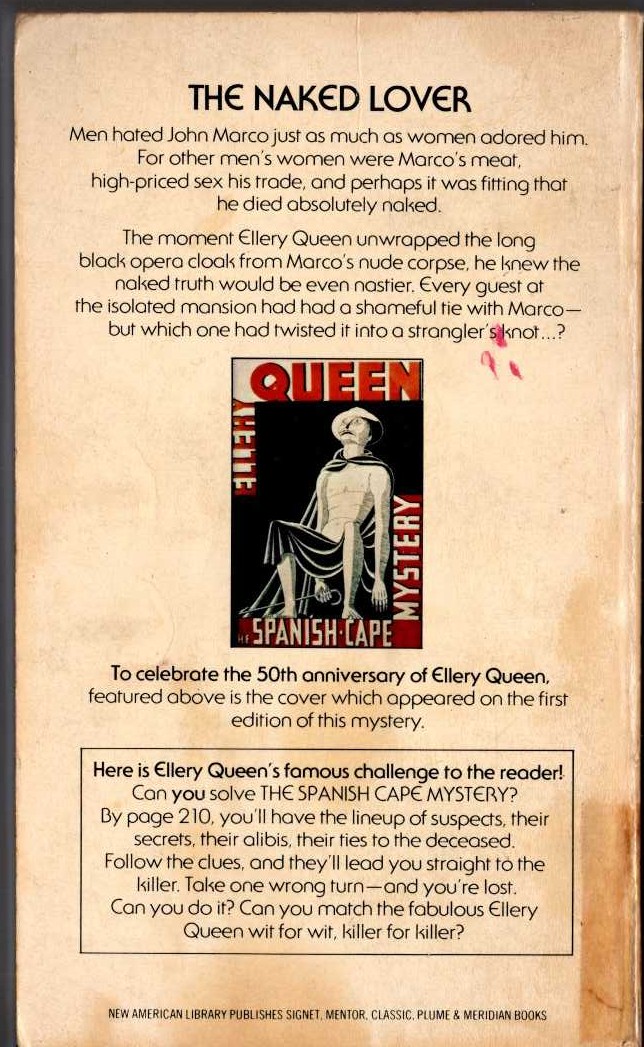 Ellery Queen  THE SPANISH CAPE MYSTERY magnified rear book cover image