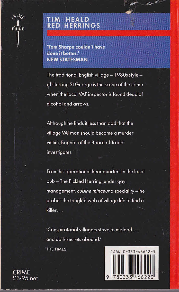 Tim Heald  RED HERRINGS magnified rear book cover image