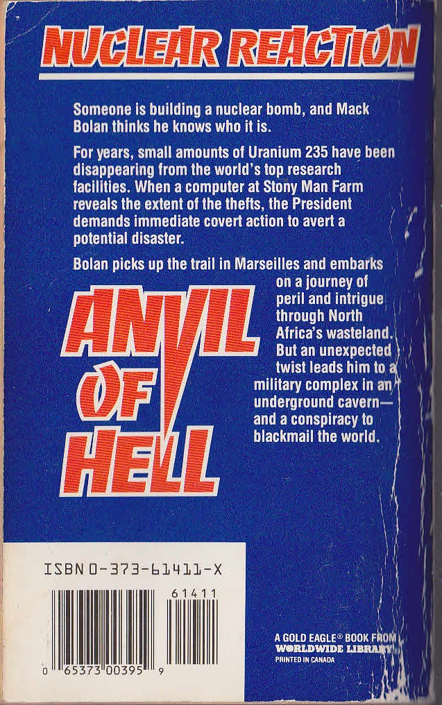 Don Pendleton  MACK BOLAN: ANVIL OF HELL magnified rear book cover image