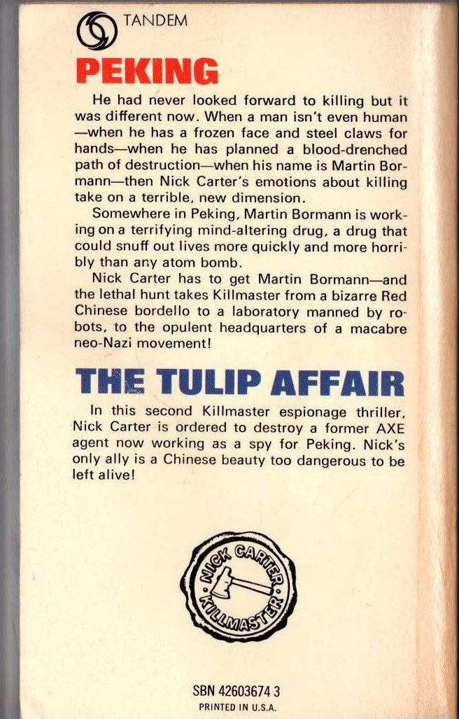 Nick Carter  PEKING: THE TULIP AFFAIR magnified rear book cover image