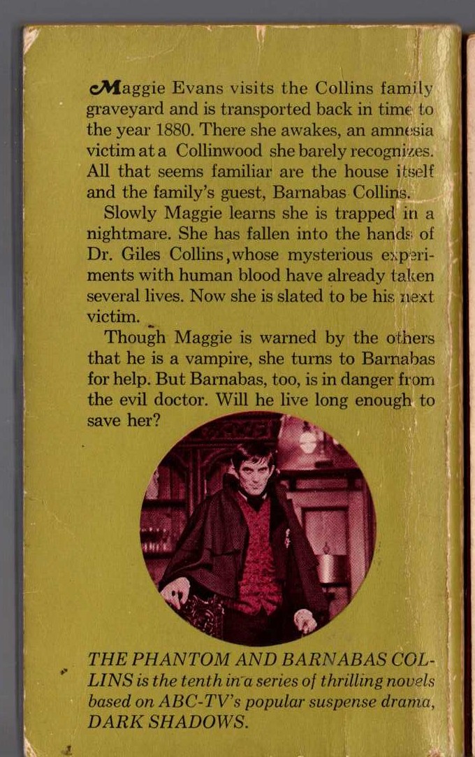 Marilyn Ross  THE PHANTOM AND BARNABAS COLLINS magnified rear book cover image