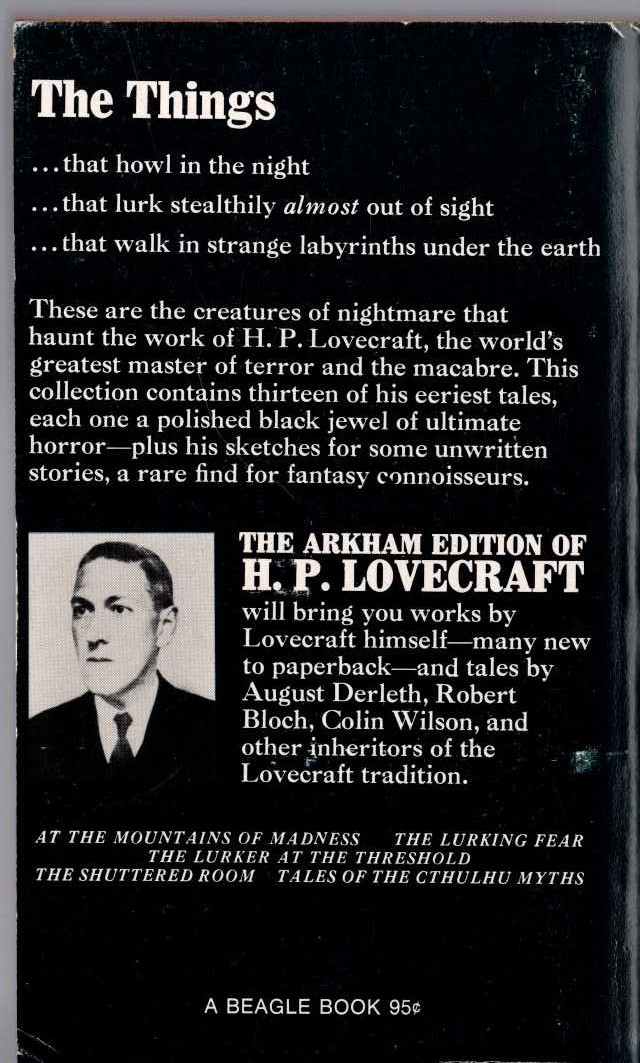 H.P. Lovecraft  THE TOMB and other tales magnified rear book cover image